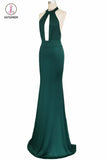 Sexy Halter Mermaid Prom Dress Jade Backless Long Evening Dress KPP0669