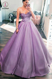 Lilac Sweetheart Ball Gown, Puffy Floor Length Quinceanera Dress, Applique Prom Dress KPP0725