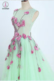 A Line Mint Green Sleeveless Tulle Formal Dress with Appliques, Long Tulle Prom Dress KPP0731