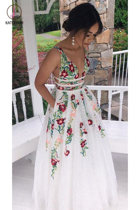 Kateprom Light Blue Long Sleeves V Neck Chiffon Prom Dress, Elegant Sp kateprom Kateprom Light Blue Long Sleeves V Neck Chiffon Prom Dress, Elegant Sp kateprom