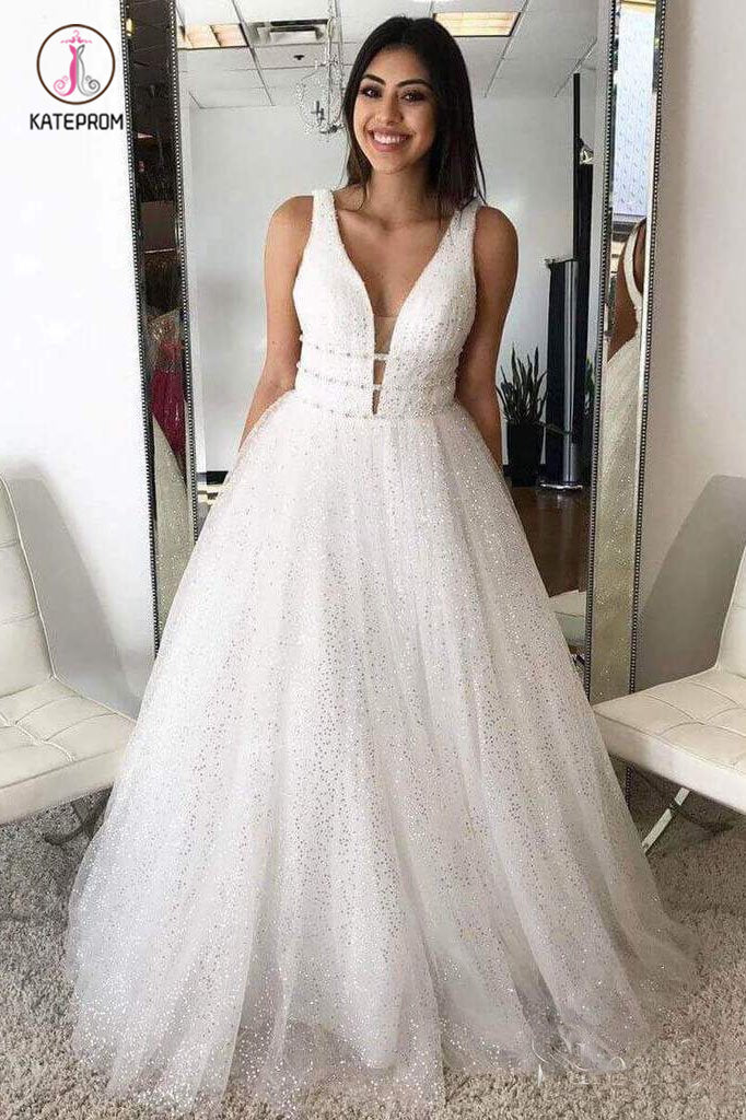 Light Sky Blue Sparkly Prom Dress, Charming Sleeveless V Neck Formal D kateprom Light Sky Blue Sparkly Prom Dress, Charming Sleeveless V Neck Formal D kateprom