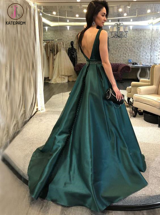 blue dress for baby girl Long Backless Dark Green Sexy Prom Dresses with Slit Rhinestone See Through Evening Gowns ARD3036 main image 1