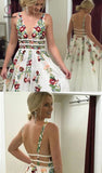 Cheap V Neck Prom Dresses with Sleeveless, Floor Length Formal Dress with Appliques KPP0793