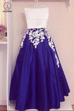 New Off the Shoulder Two Piece Prom Dress, Floor Length Blue Formal Dresses KPP0799
