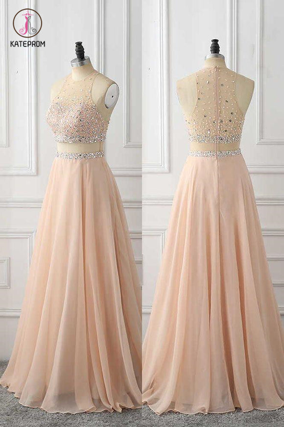 A Line Sleeveless Prom Dress with Rhinestone, Cheap Chiffon Long Prom Dress KPP0824