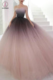Puffy Off the Shoulder Ombre Prom Dress, Unique Tulle Long Evening Dresses KPP0825
