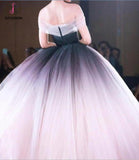 Puffy Off the Shoulder Ombre Prom Dress, Unique Tulle Long Evening Dresses KPP0825