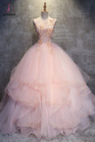 Ball Gown Long Prom Dress with Hand Made Flowers, Gorgeous Quinceanera Dresses KPP0835
