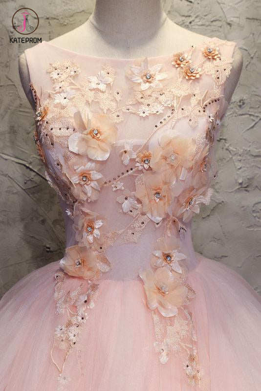 Ball Gown Long Prom Dress with Hand Made Flowers, Gorgeous Quinceanera   kateprom