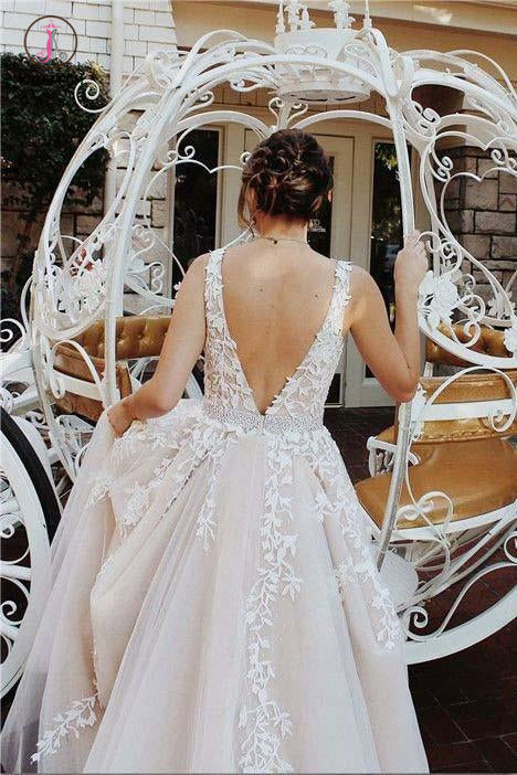 A Line V Neck Tulle Lace Applique Prom Dress with Beading Waist, Puffy –  kateprom