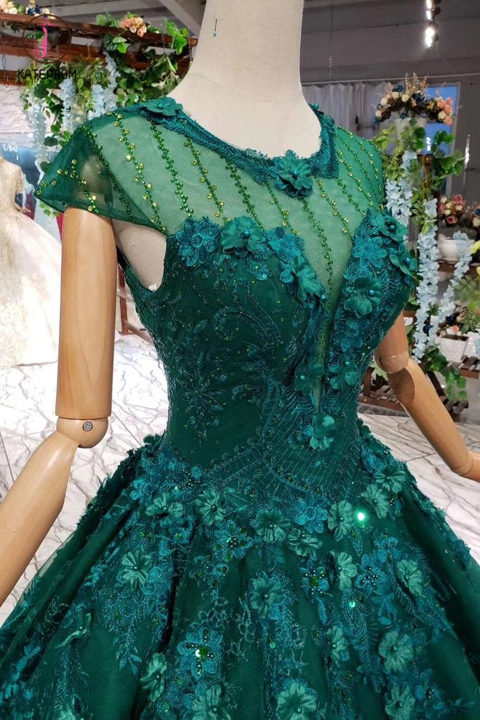slim fit dress slacks 3D Flowers Emerald Green Quinceanera Dresses Ball Gown Quince Dress Custom Size / Custom Color main image 1