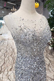 Gorgeous Mermaid Tulle Prom Dress with Sequins, Sparkly Sleeveless Evening Dresses KPP0858