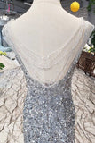 Gorgeous Mermaid Tulle Prom Dress with Sequins, Sparkly Sleeveless Evening Dresses KPP0858