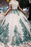 New Arrival Ball Gown Off the Shoulder Prom Dress with Green Appliques, Quinceanera Dress KPP0861