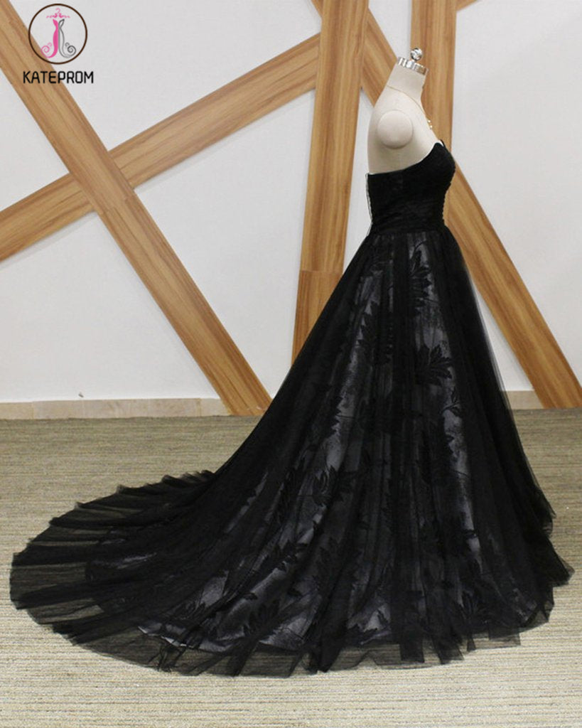 Black Lace Strapless Long Sweet 16 Prom Dress, Long Tulle Graduation D –  kateprom