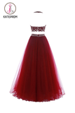 Two Piece Red Floor-Length Backless Tulle Long Prom/Party Dress KPP0124