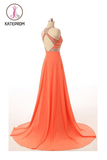 Chiffon Backless Orange Prom/Evening Dress With Beading KPP0125
