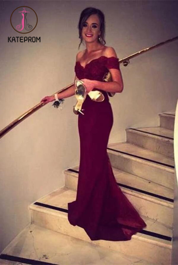 Mermaid Burgundy Off-the-Shoulder Chiffon Lace Prom/Evening Dress KPP0127