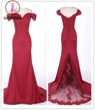 Mermaid Burgundy Off-the-Shoulder Chiffon Lace Prom/Evening Dress KPP0127