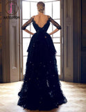 Elegant Black Lace High-low Half Sleeves Prom Dress Evening Dress KPP0129
