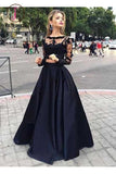 Two Pieces Long Sleeves Lace Top And Satin Prom Dress,Party Dresses KPP0130