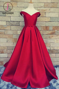 Charming A Line Satin Off-the-Shoulder Prom Dress With Belt KPP0134