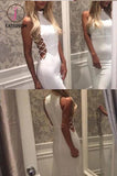 Sexy White Mermaid High Neck Sleeveless Long Prom Dresses KPP0135