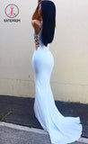 Sexy White Mermaid High Neck Sleeveless Long Prom Dresses KPP0135