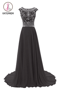 Elegant Backless Prom Dress,New Gorgeous with cap sleeves,Black Evening Dresses KPP0136