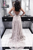 Tulle V-Neck Backless Prom Dresses,Floor-Length Prom Dress with Lace KPP0139