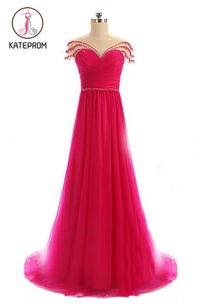 Sexy A line Beading Prom Dresses,Tulle Prom Dress,Long Evening Dress KPP0148