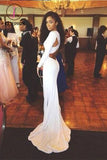 Long Sleeves Backless White Mermaid Prom Dress,High Neck Royal Blue Graduation Dress KPP0152
