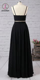 Spaghetti Straps Prom Dresses,Black Prom Dress,Two Pieces Floor Length Party Gown KPP0157