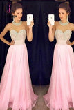 New Arrival Sexy Prom Dress,Pink Chiffon High Neck Beading Evening Dresses KPP0162