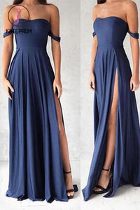 Sexy Side Slit Off Shoulder Prom Dresses,Cheap Prom Gowns,Long Evening Gowns KPP0164