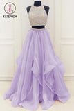 Lilac New Arrival Modest Organza Prom Dresses,Stunning Sequin Two Piece Prom Dress KPP0171