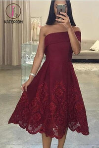Sexy Tea Length Asymmetric Neck Prom Gowns,Lace One Shoulder Prom Gown KPP0177
