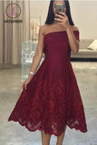 Sexy Tea Length Asymmetric Neck Prom Gowns,Lace One Shoulder Prom Gown KPP0177