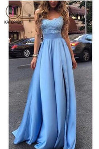 Sexy Prom Dress With Ruffles,Appliques Long Prom Dress,Blue Evening Dresses,Formal Dresses KPP0178