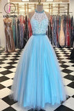 A Line Halter Lace Bodice Prom Gown,Long Tulle Sleeveless Long Evening Dresses,Formal Dress KPP0181