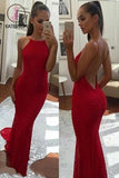 Spaghetti Straps Backless Red Prom Dress,Long Mermaid Evening Dress ,Formal Dress KPP0189