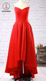 Red Sweetheart Prom Dresses,High-low Strapless Prom Gown,Red Formal Dress With Ruffles KPP0196