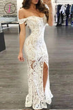 Sheath Lace Off-Shoulder Prom Dress,Long Formal Dress,Lace Evening Gown with Split KPP0199
