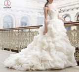 Gorgeous Ivory Sweetheart Sweep Train Layers Ruffles Wedding Dresses,Princess Bridal Dress KPW0143