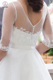 Ivory Half Sleeves Floor-length Bateau With Lace Applique Tulle Wedding Dress,Bridal Gown KPW0146