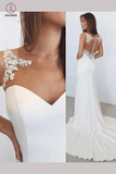 White Sheath Bateau Sleeveless Court Train Wedding Dress with Lace Illusion Back KPW0152