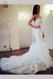 Luxury Mermaid Sweetheart Organza Chapel Train Tiered Sleeveless Wedding Dresses KPW0153