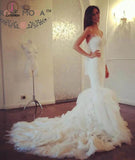 Luxury Mermaid Sweetheart Organza Chapel Train Tiered Sleeveless Wedding Dresses KPW0153