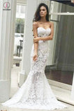Mermaid Sweetheart Long Lace Wedding Dress,Strapless Sweep Train Bridal Dress KPW0155