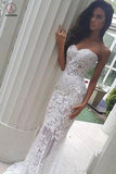 Mermaid Sweetheart Long Lace Wedding Dress,Strapless Sweep Train Bridal Dress KPW0155